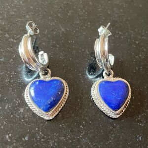 Genuine Lapis-Lazuli heart and sterling silver earrings